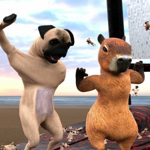 Capibara y Perro de Fiesta en la Playa